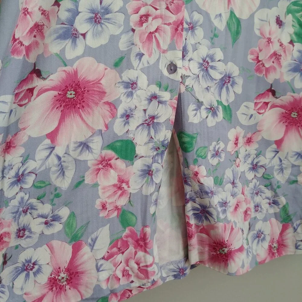 Vintage long button down midi maxi skirt purple pink and green floral Medium - Picture 2 of 14
